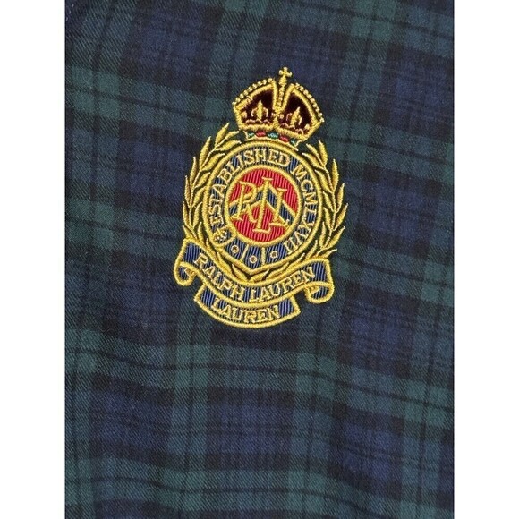 Lauren Ralph Lauren Womans Blue Plaid Flannel Shirt Large Emblem Crest Patch XS - Picture 4 of 8